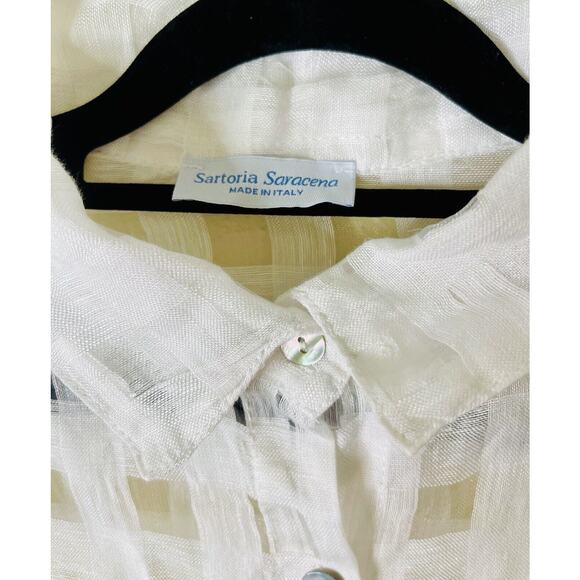 SARTORIA SARACENA | 100% Linen | Made in Italy | White Button-Front Top | Small - Picture 8 of 10